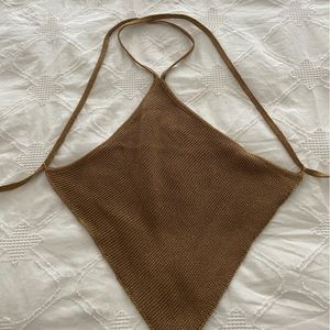 Zara light brown and gold knit tie back halter top
